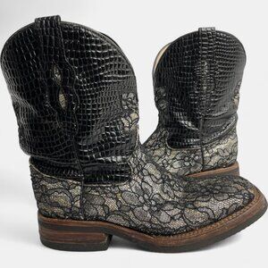 Ferrini Women's Black Leather Cowgirl Sparkle Western Cowboy Boots Size 7